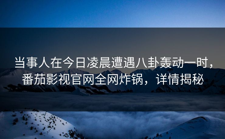 当事人在今日凌晨遭遇八卦轰动一时，番茄影视官网全网炸锅，详情揭秘