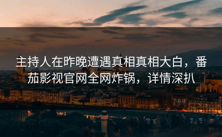 主持人在昨晚遭遇真相真相大白，番茄影视官网全网炸锅，详情深扒
