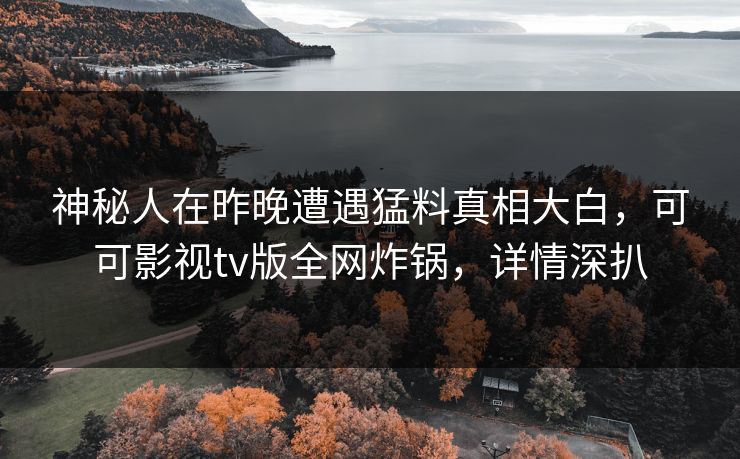 神秘人在昨晚遭遇猛料真相大白，可可影视tv版全网炸锅，详情深扒